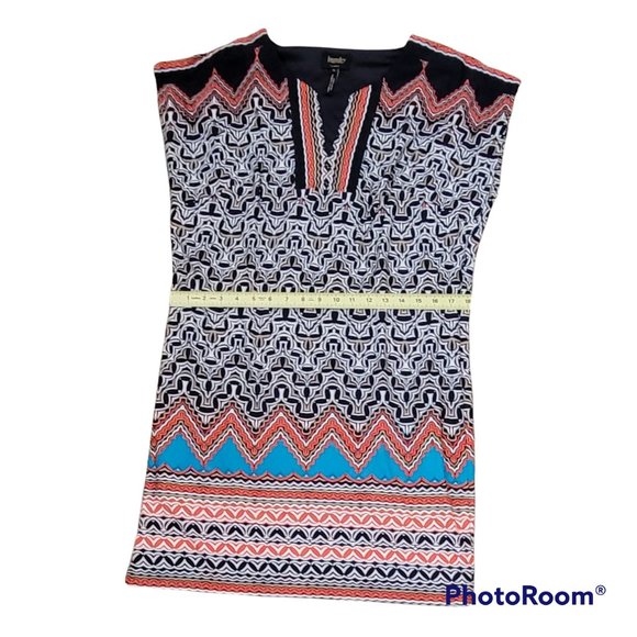 Laundry By Shelli Segal Navy Blue White Orange Print Shift Dress Size M - Picture 7 of 11